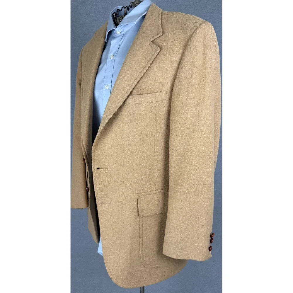 Vintage 60s Wallachs 100% Camel Hair Sport Coat Blazer Tan 42L Bespoke Mens